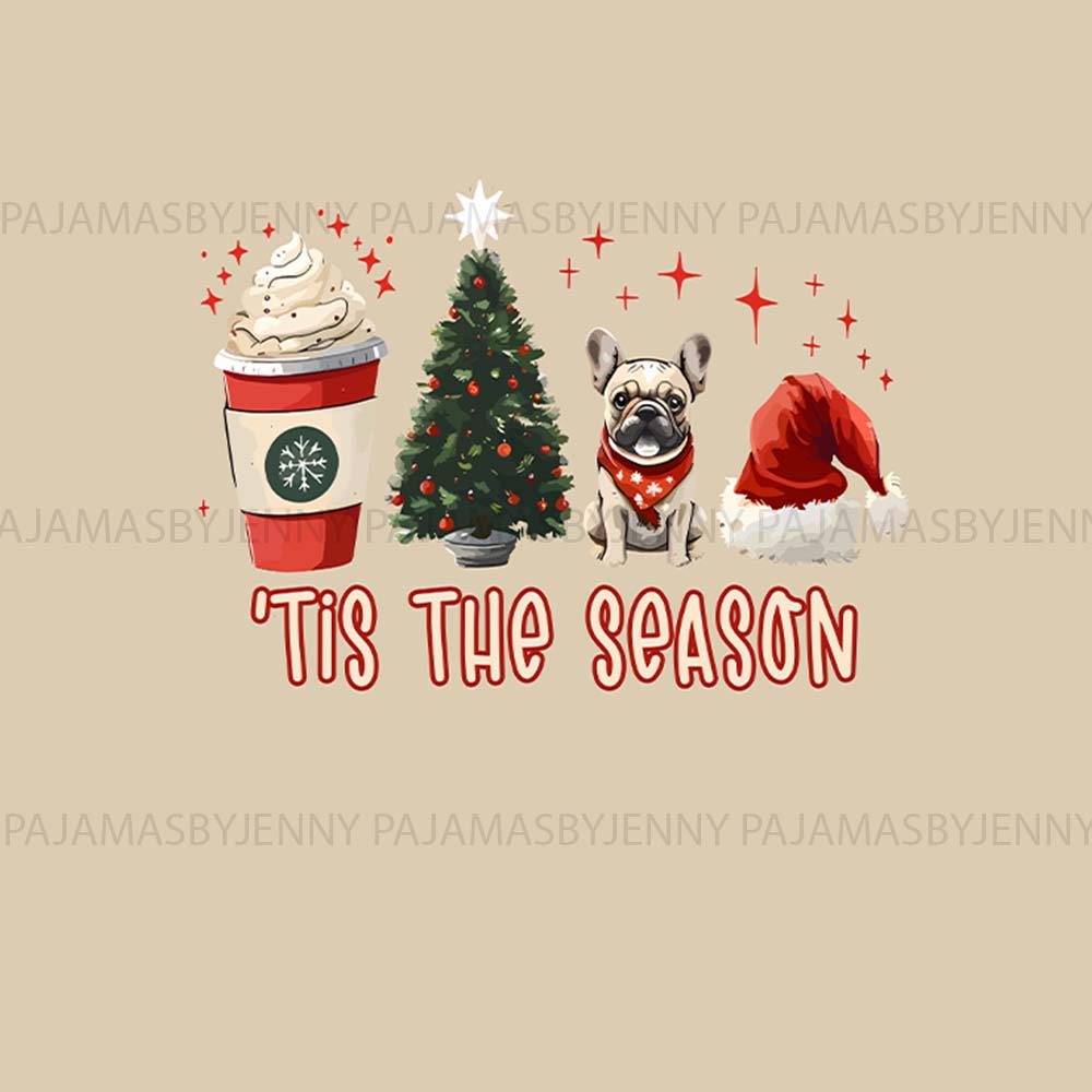 Plus Size Festive Frenchie Christmas Pajamas Saying Tis The Season