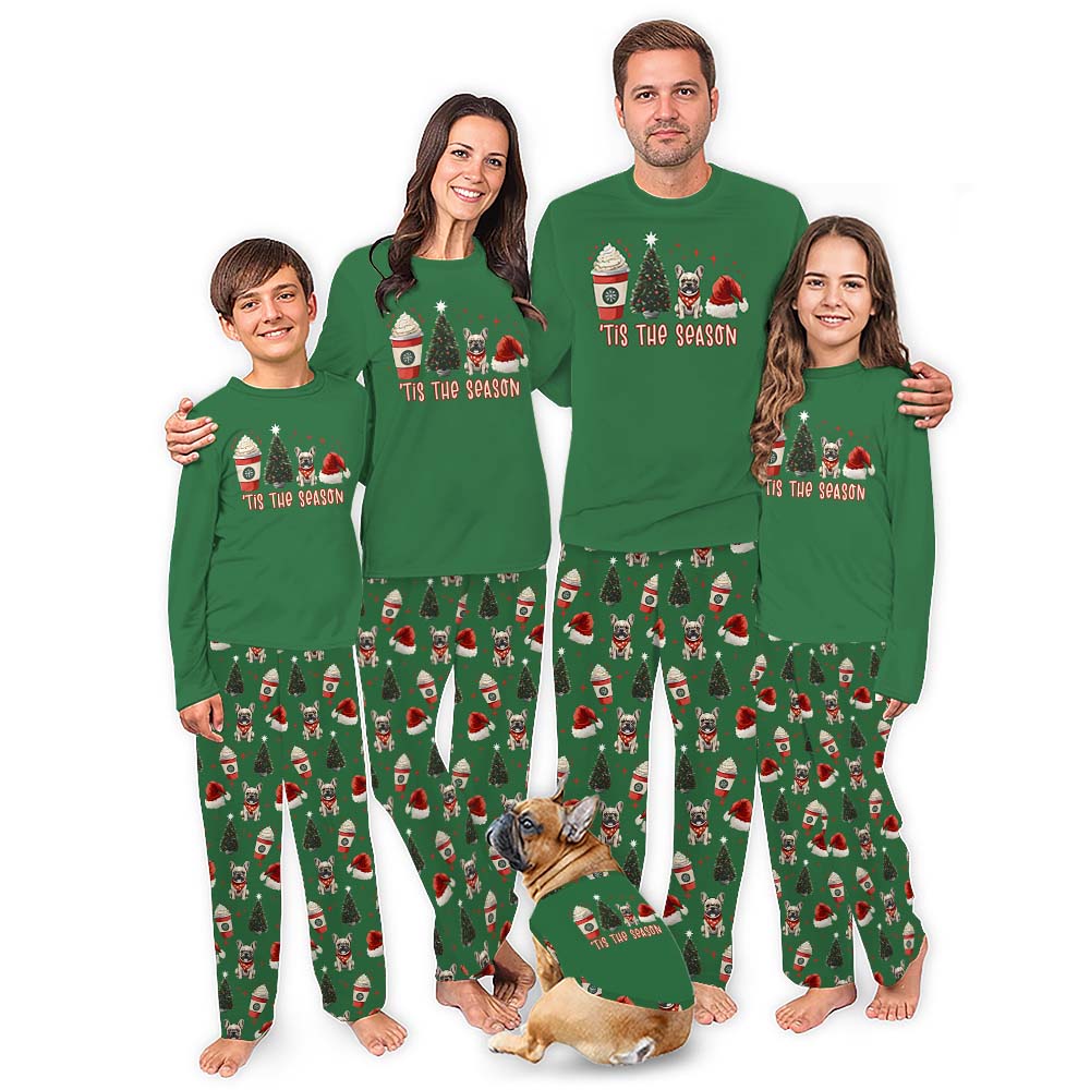 Plus Size Festive Frenchie Christmas Pajamas Saying Tis The Season