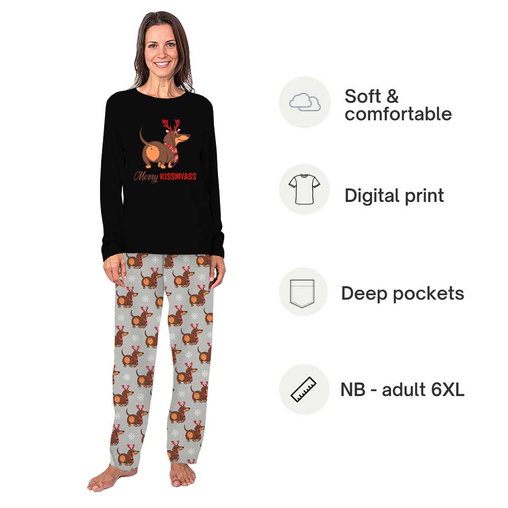 Funny Dachshund Pajamas For Adults With Pockets Christmas Edition