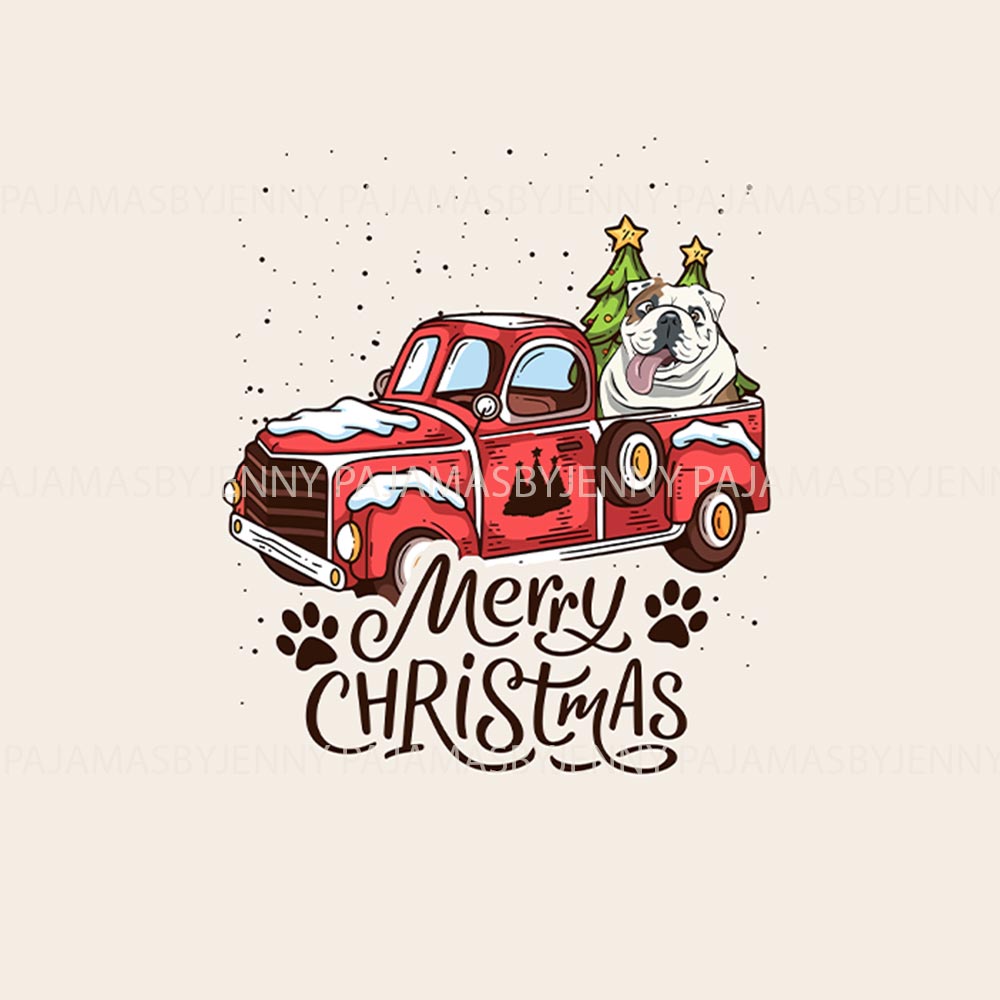 Cream English Bulldog on the Truck Cute Matching Christmas PJs Cream English Bulldog on the Truck Cute Matching Christmas PJs