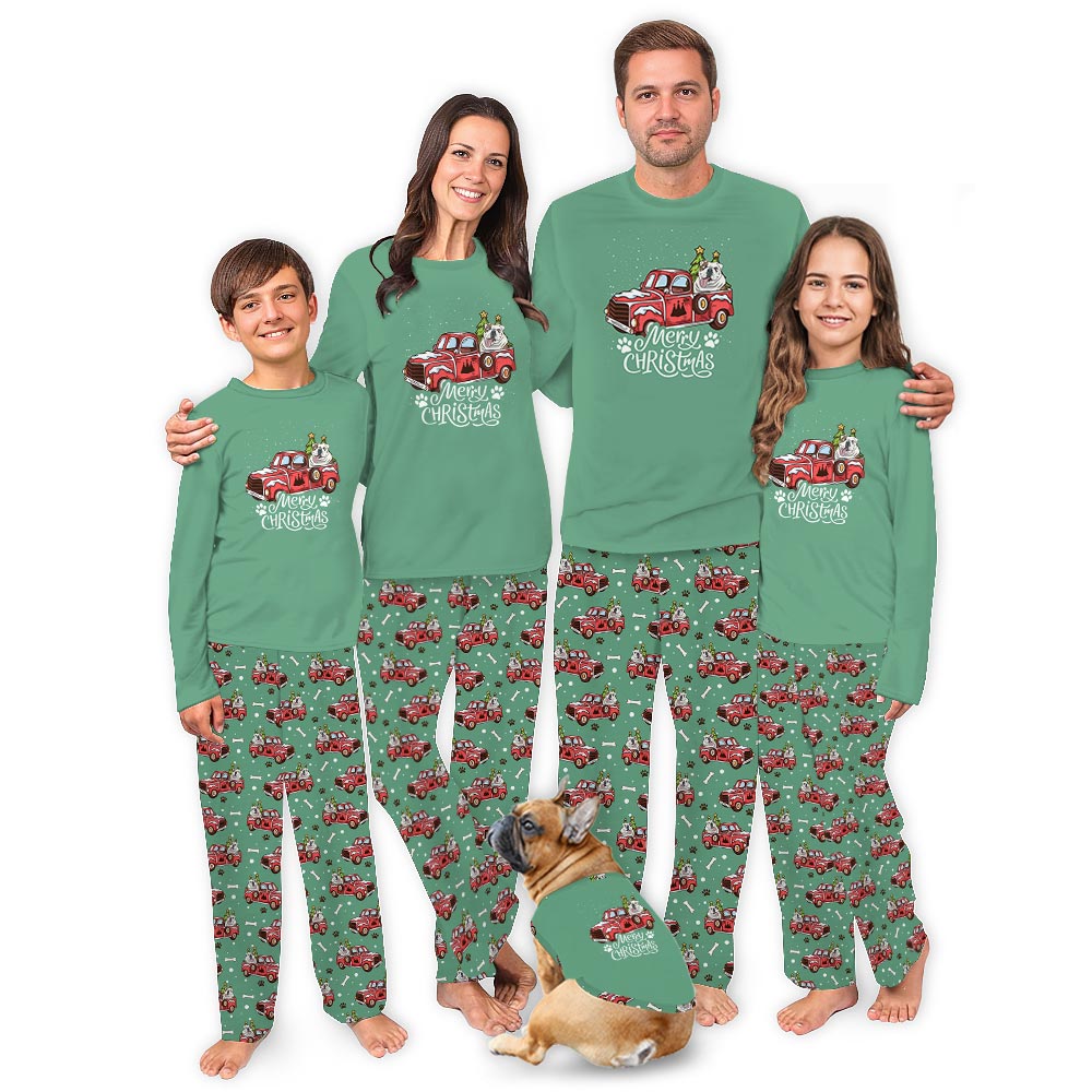Cream English Bulldog on the Truck Cute Matching Christmas PJs Cream English Bulldog on the Truck Cute Matching Christmas PJs