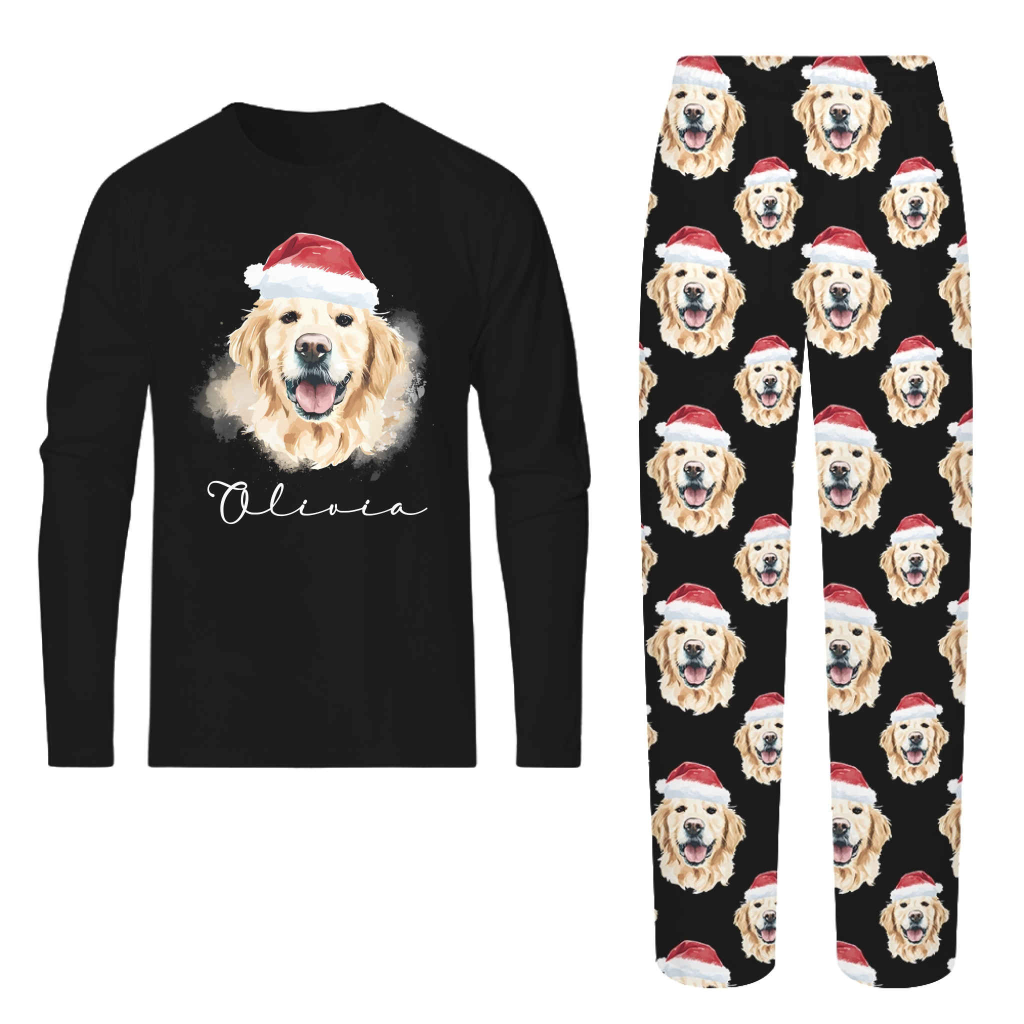 Golden Retriever and Santa Hat Name Custom Family Christmas Pajamas Golden Retriever and Santa Hat Name Custom Family Christmas Pajamas