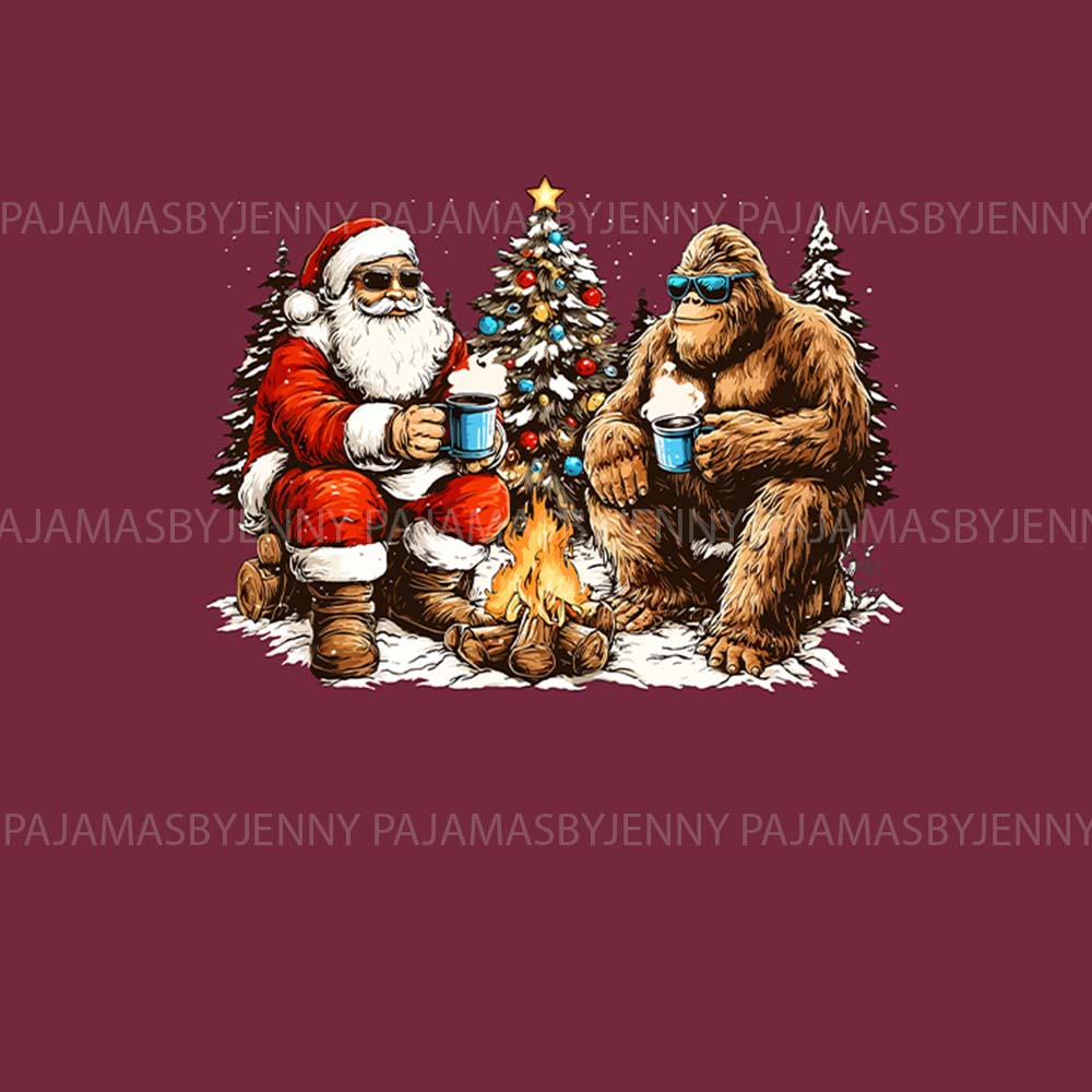 Plus Size Camping Christmas Pajamas With Santa And Sasquatching Plus Size Camping Christmas Pajamas With Santa And Sasquatching