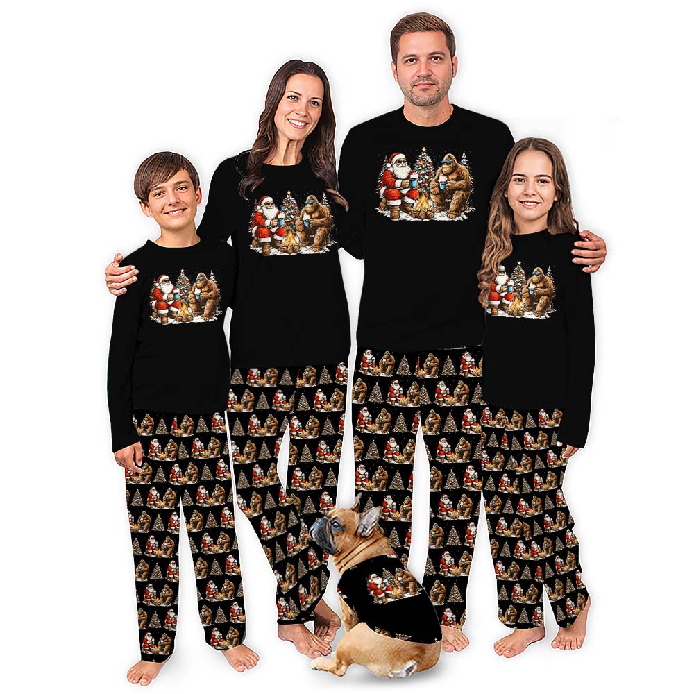 Plus Size Camping Christmas Pajamas With Santa And Sasquatching Plus Size Camping Christmas Pajamas With Santa And Sasquatching