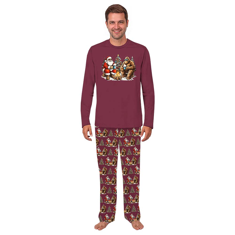 Plus Size Camping Christmas Pajamas With Santa And Sasquatching Plus Size Camping Christmas Pajamas With Santa And Sasquatching
