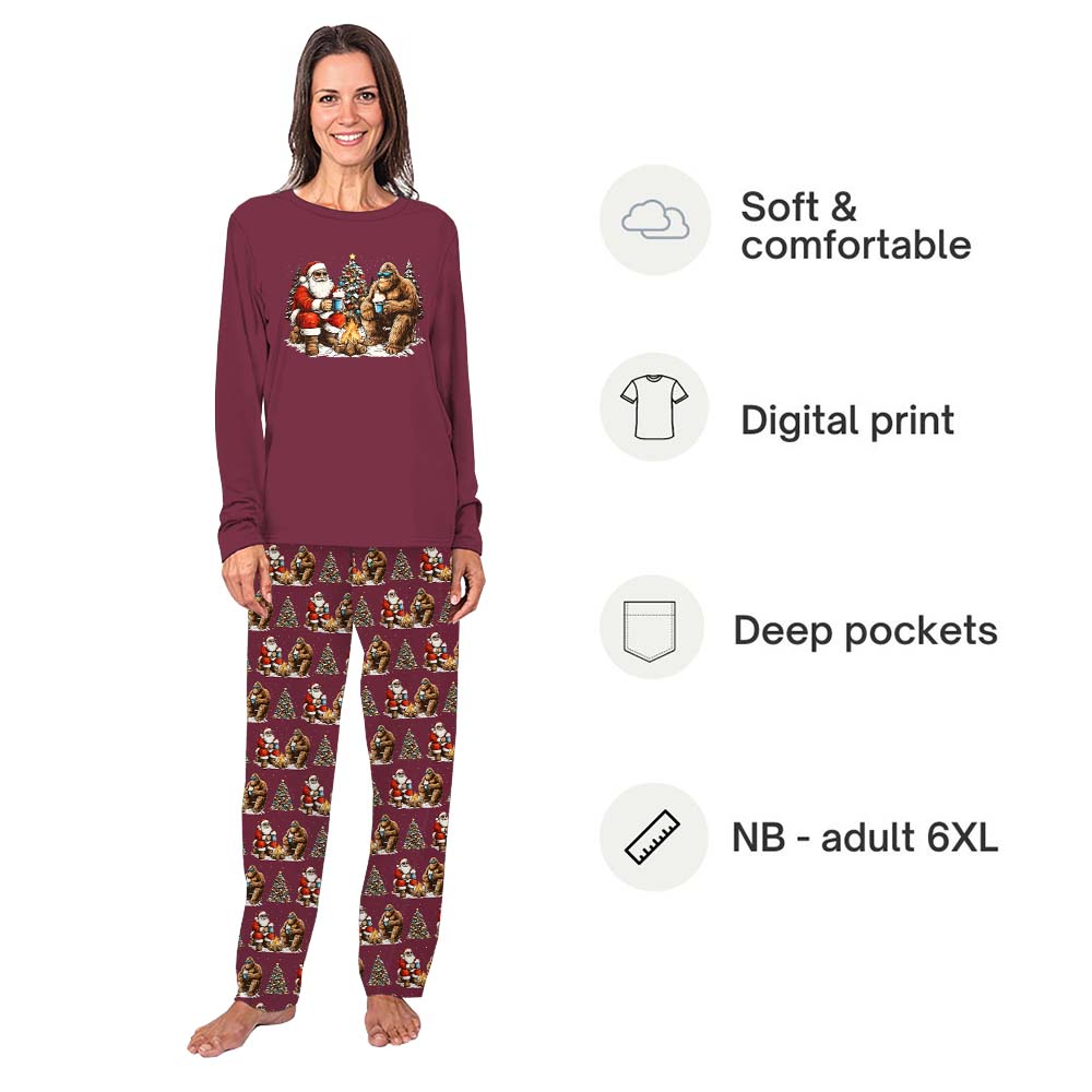 Plus Size Camping Christmas Pajamas With Santa And Sasquatching Plus Size Camping Christmas Pajamas With Santa And Sasquatching