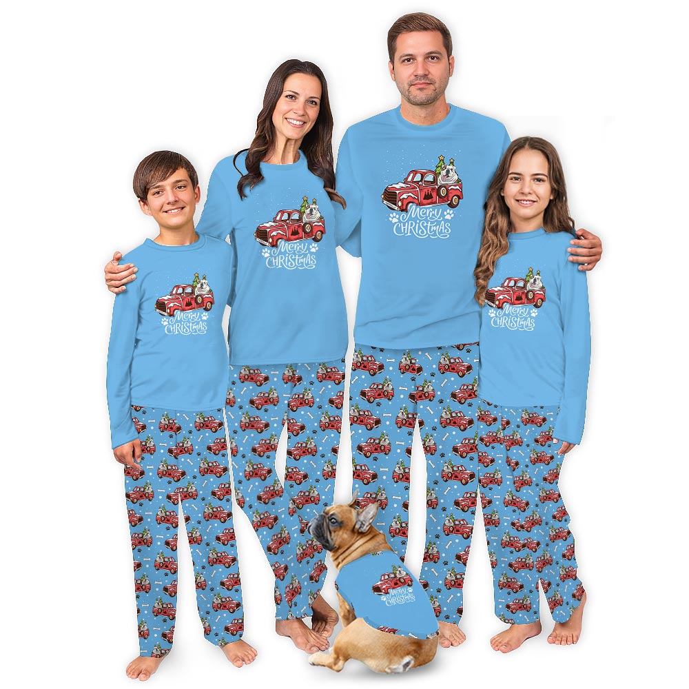 Cream English Bulldog on the Truck Cute Matching Christmas PJs Cream English Bulldog on the Truck Cute Matching Christmas PJs