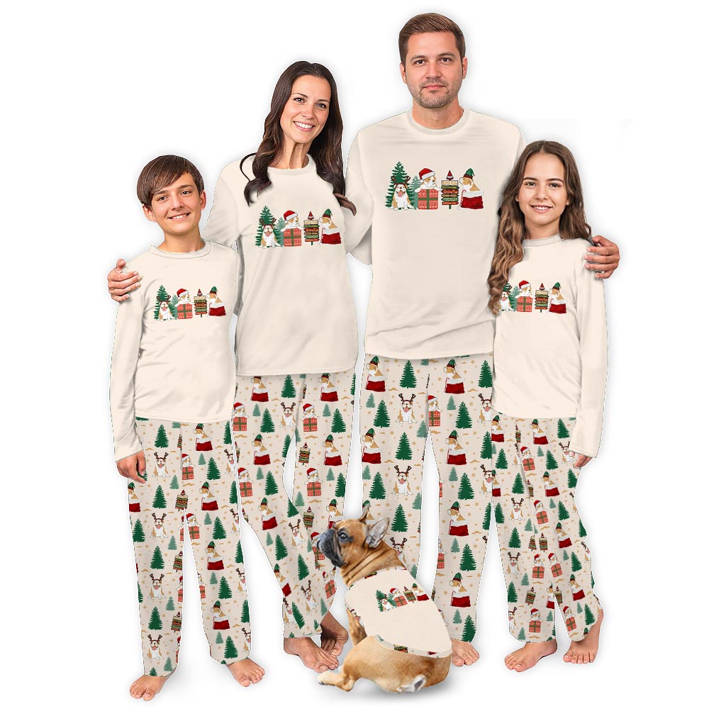 Festive English Bulldog and Owner Matching Christmas Pajamas