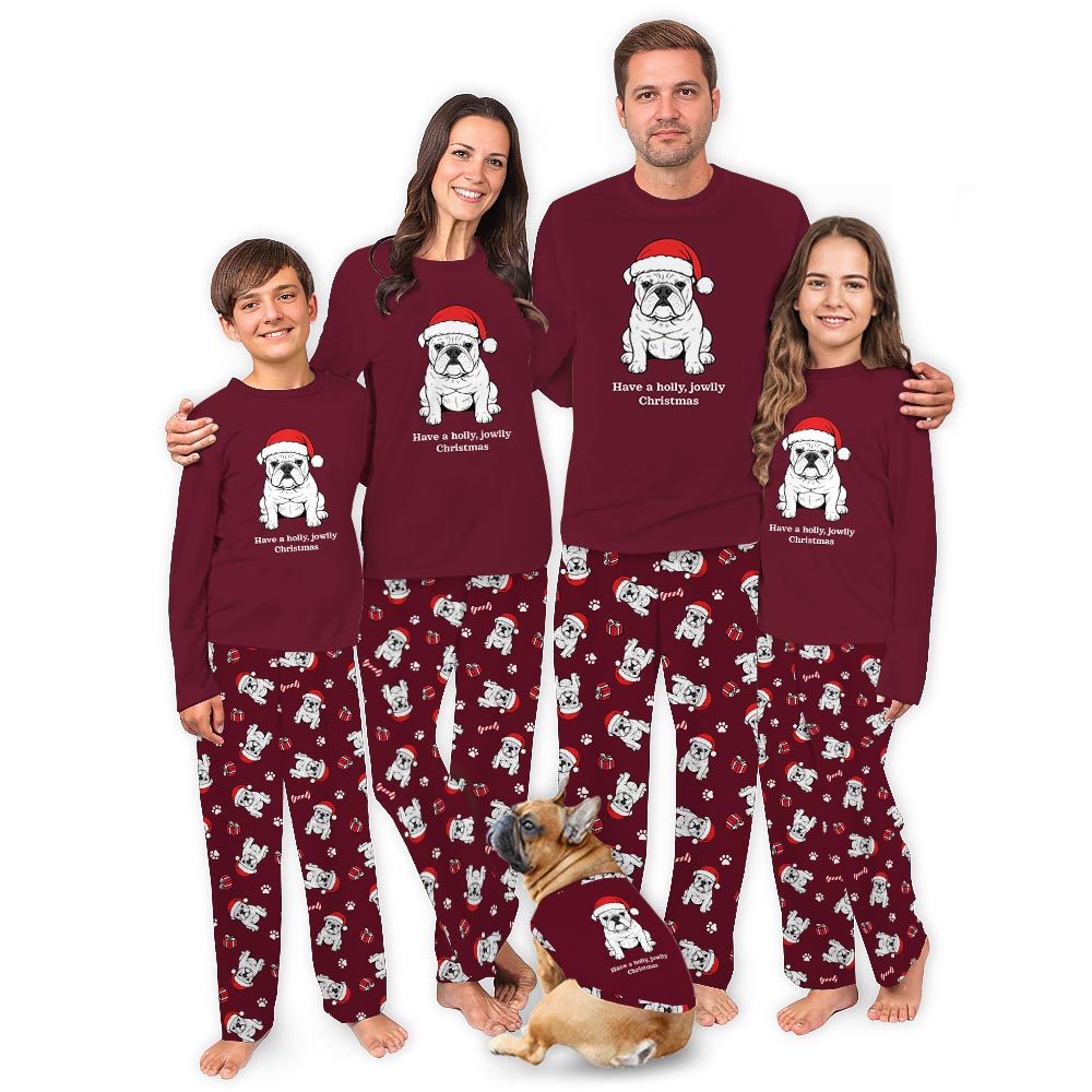 Black Have A Jowly Christmas English Bulldog Family Pajamas