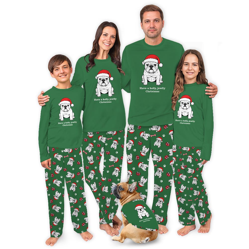 Black Have A Jowly Christmas English Bulldog Family Pajamas