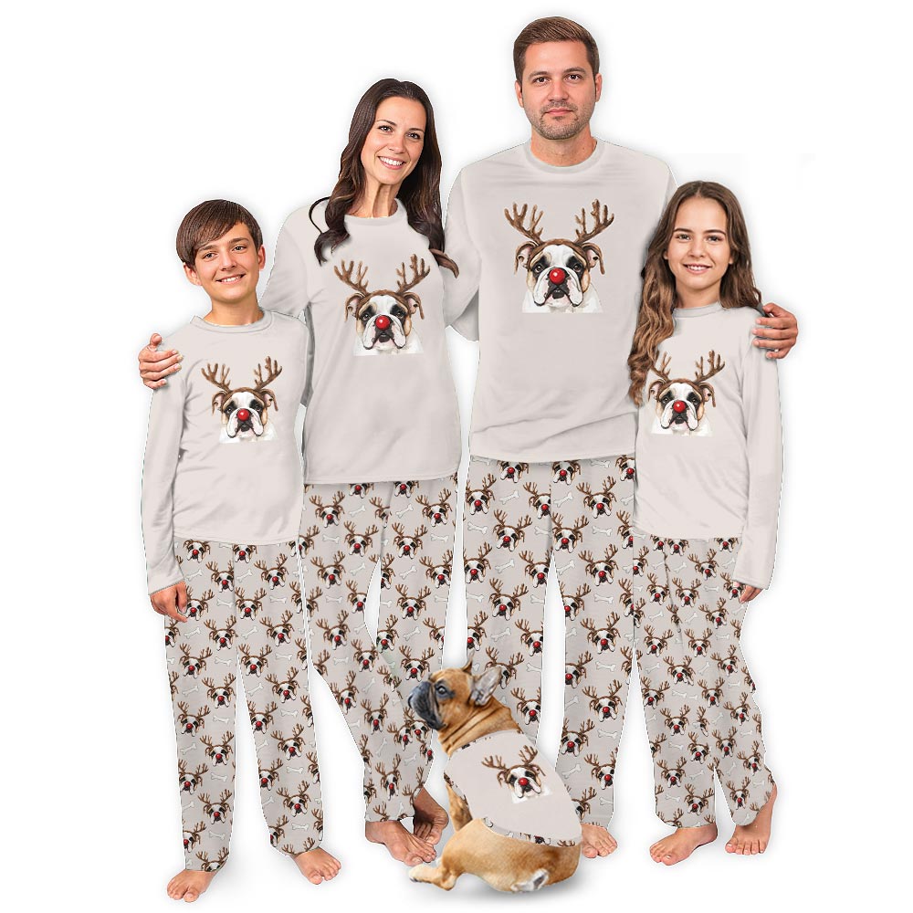 Cute Reindeer English Bulldog Christmas Pajamas Family And Dog Cute Reindeer English Bulldog Christmas Pajamas Family And Dog