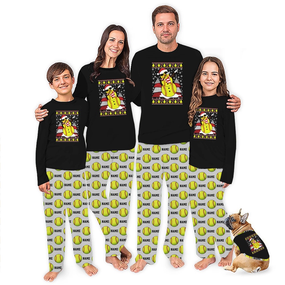 Cool Snowman Softball Christmas PJs With Custom Name Cool Snowman Softball Christmas PJs With Custom Name