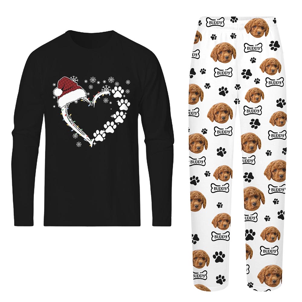 Christmas Heart Paw Name and Face Custom Family Matching Pajamas