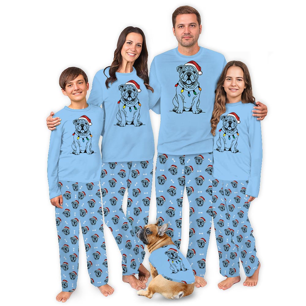 Cute English Bulldog Family Long Sleeve Christmas Pajamas