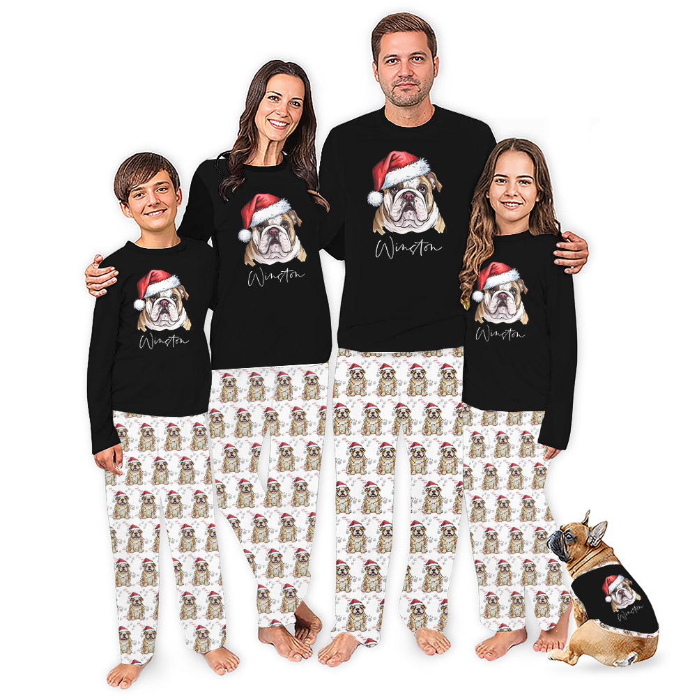 Personalized English Bulldog Matching Christmas Pajamas With Name