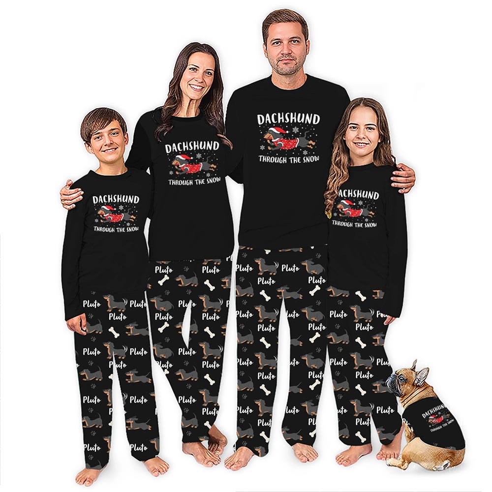 Name Personalized Christmas Pajamas with Dachshund Through The Snow Name Personalized Christmas Pajamas with Dachshund Through The Snow