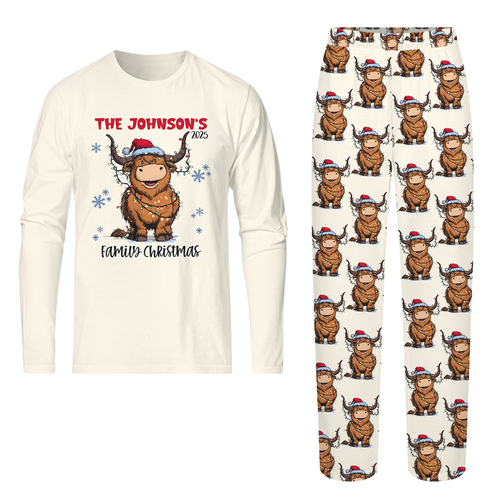 Custom Highland Cow Christmas Pajamas With Name Live Preview Custom Highland Cow Christmas Pajamas With Name Live Preview
