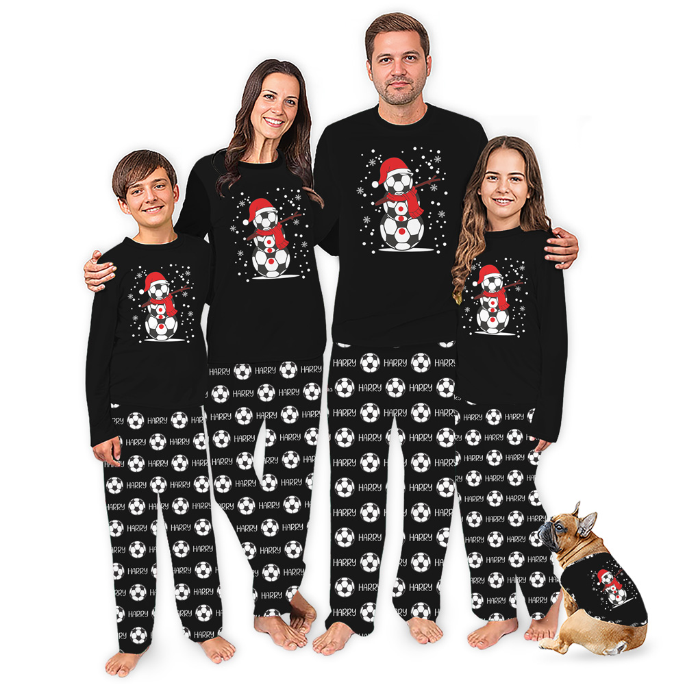 Personalized Name Soccer Snowman Christmas Pajamas Instant Preview