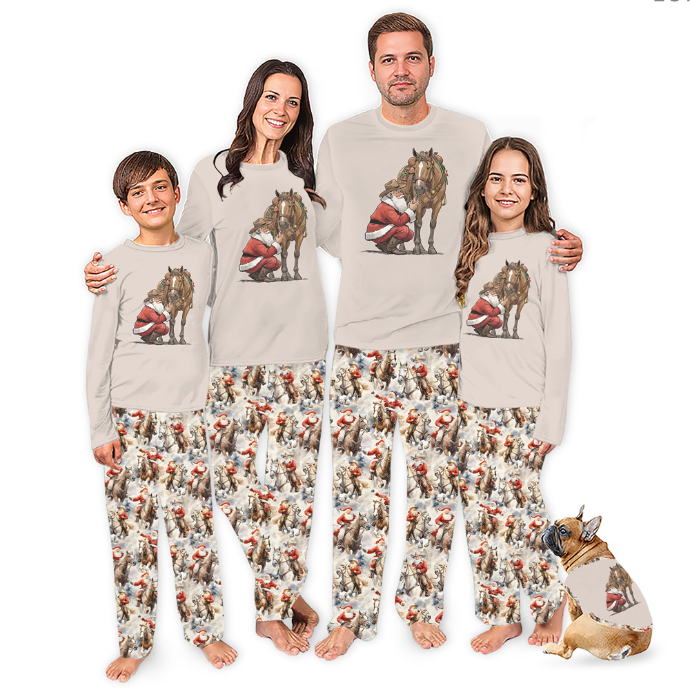 Western Santa Cowboy And Horse Family Pj Christmas Set