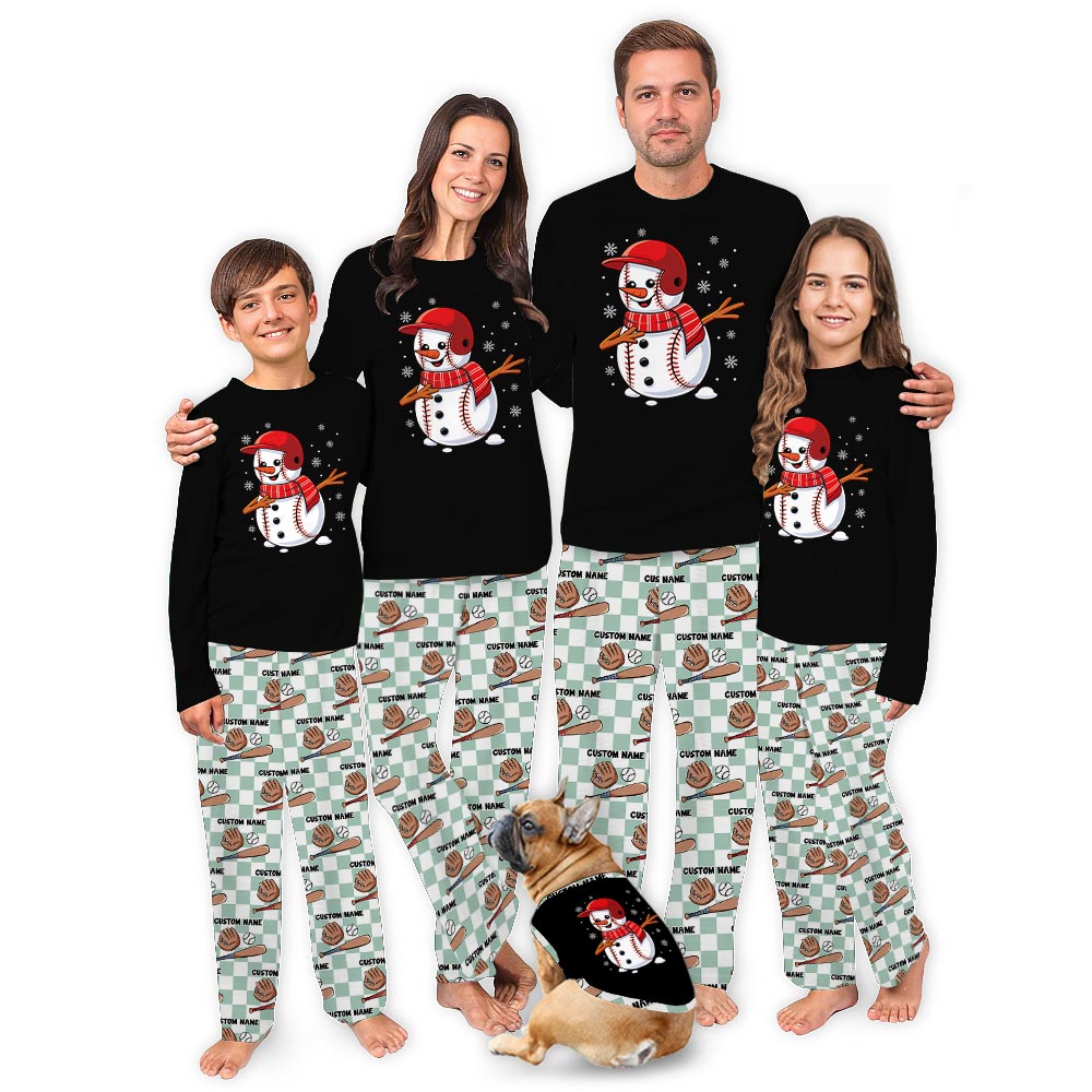Personalized Name Baseball Snowman Player Christmas Pajamas Personalized Name Baseball Snowman Player Christmas Pajamas