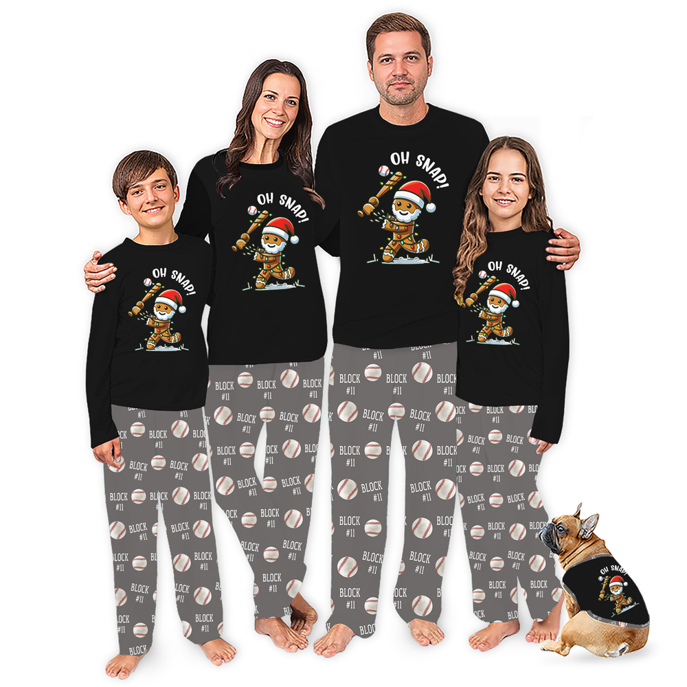 Custom Gingerbread Baseball Player Christmas Pajamas With Name and Number