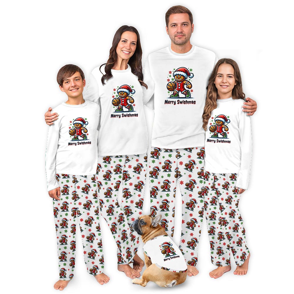 Gingerbread Playing Basketball Christmas Pajamas for Dogs and Family
