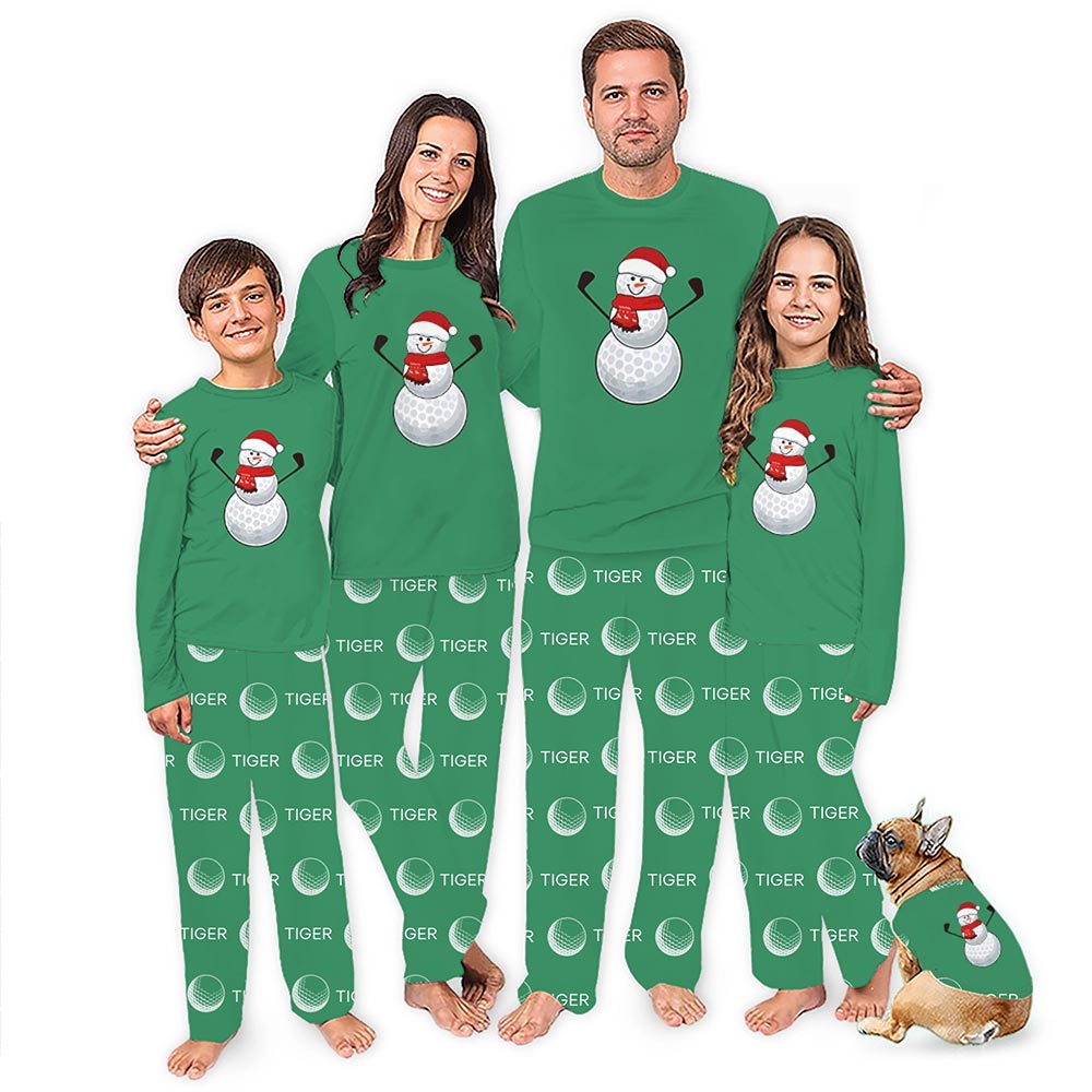 Green Golf Snowman with Name Personalized Matching Christmas Pajamas