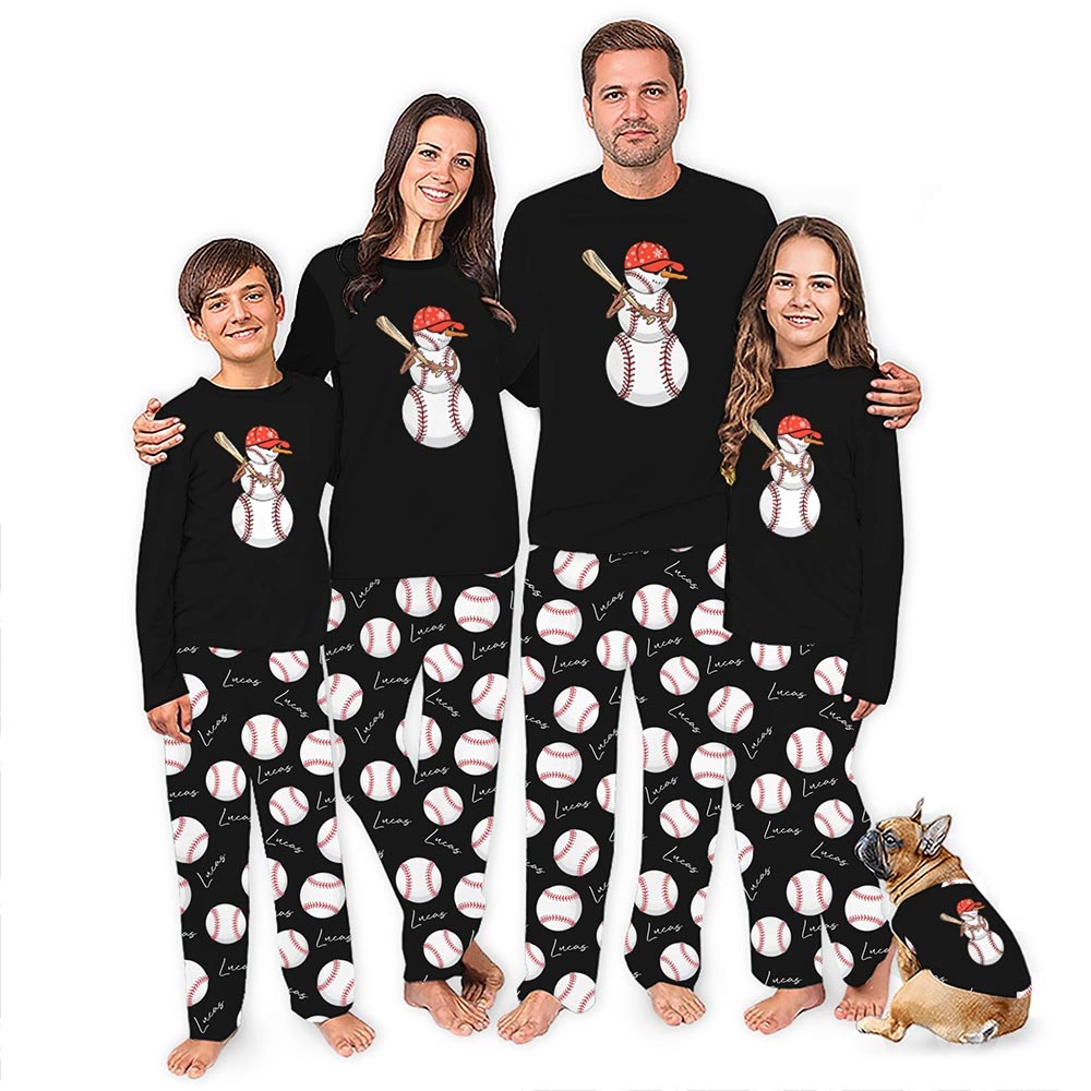 Black Snowman Baseball Name Personalized Christmas PJs Black Snowman Baseball Name Personalized Christmas PJs