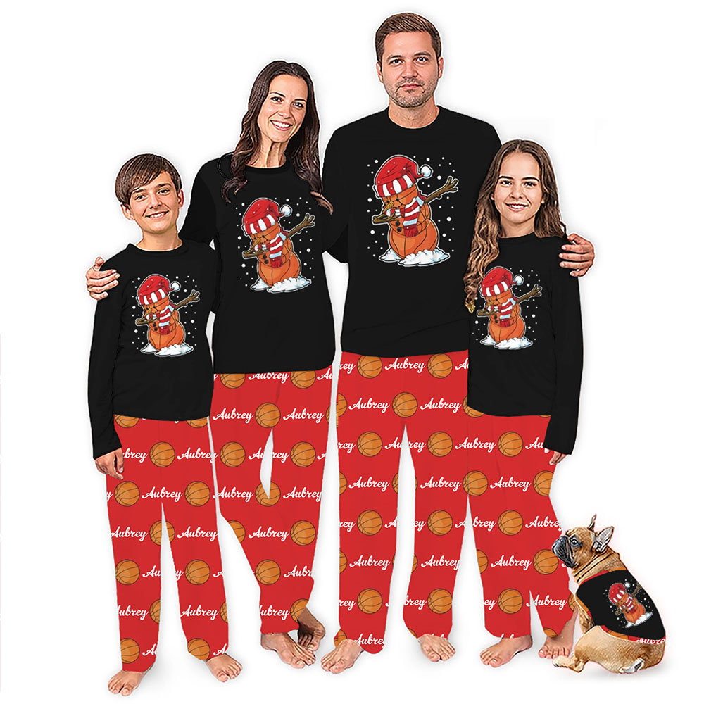 Personalized Basketball Snowman Christmas Pajamas With Name And Fonts Personalized Basketball Snowman Christmas Pajamas With Name And Fonts