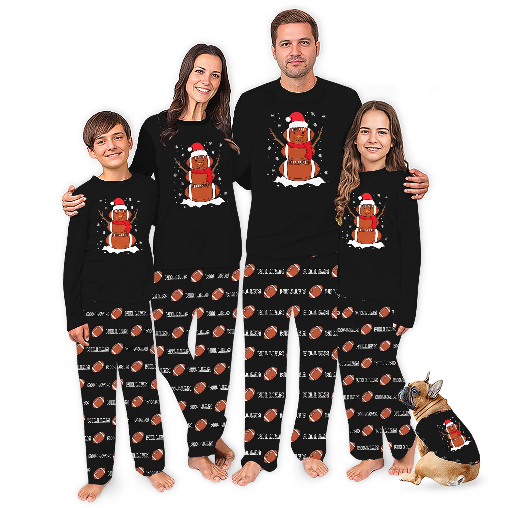 Custom American Football Snowman Christmas Pajamas With Name And Fonts Custom American Football Snowman Christmas Pajamas With Name And Fonts