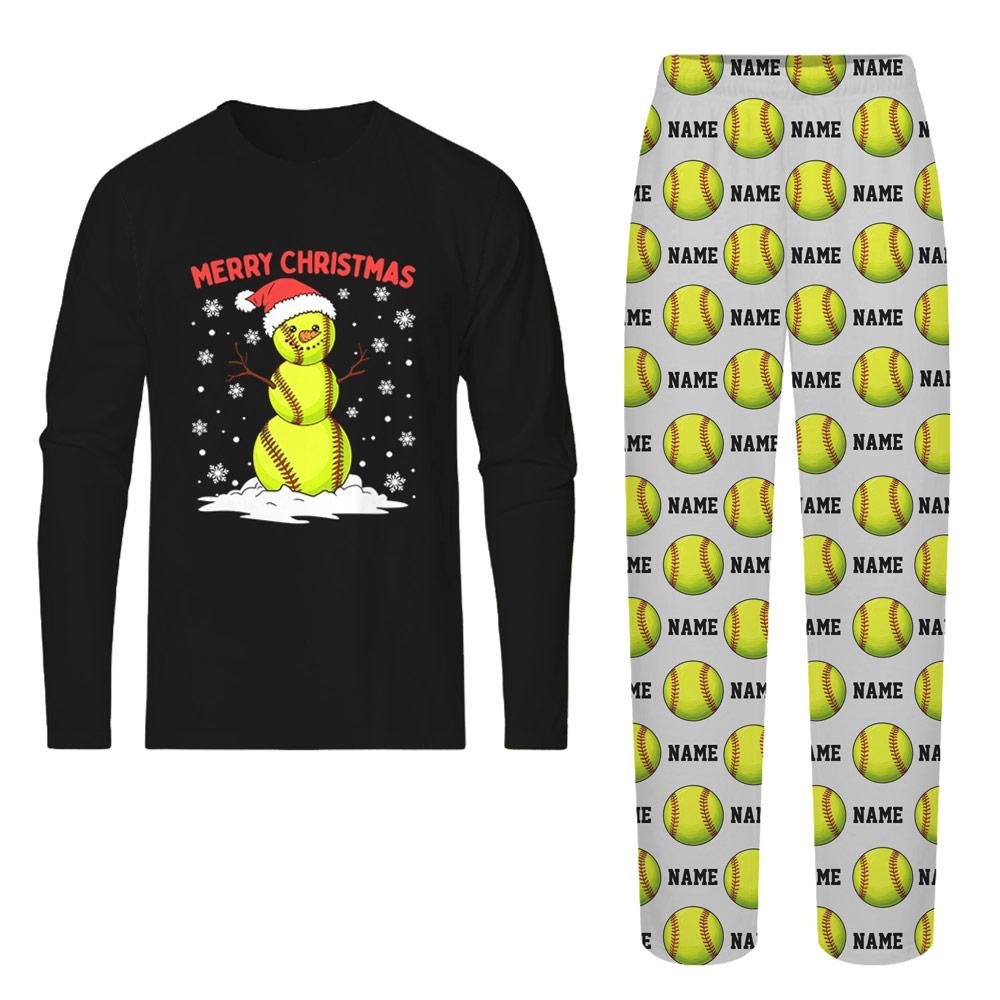 Merry Christmas Snowman Softball Matching Pajamas With Name Merry Christmas Snowman Softball Matching Pajamas With Name