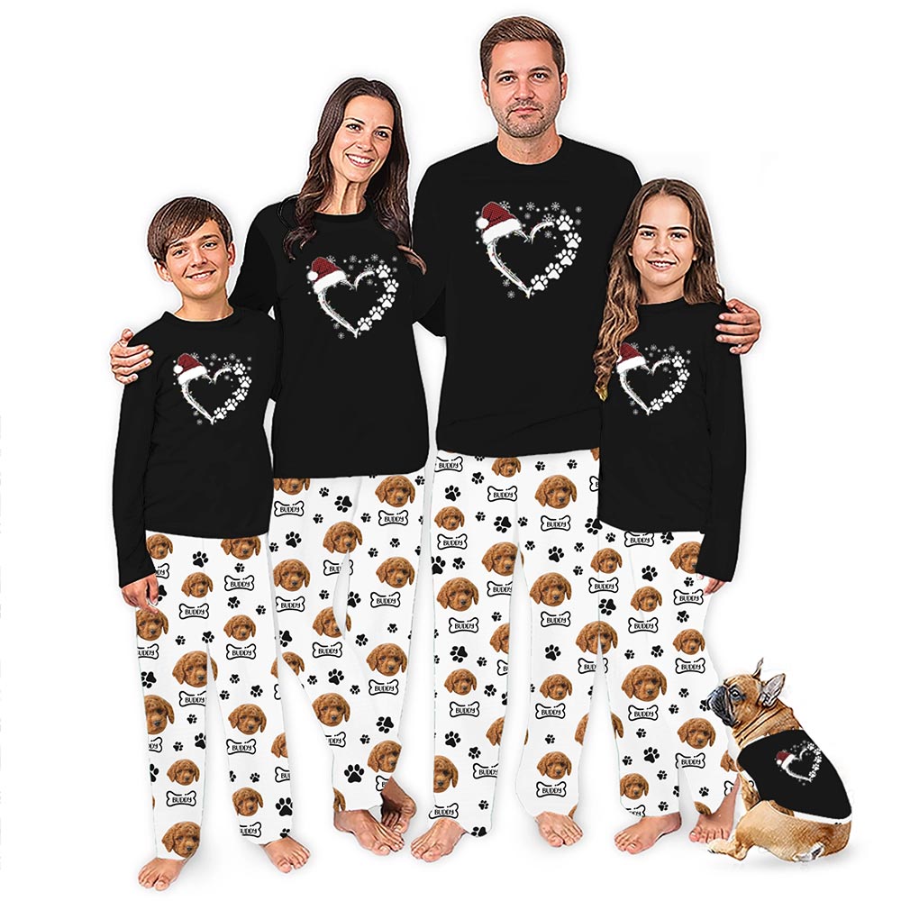 Christmas Heart Paw Name and Face Custom Family Matching Pajamas