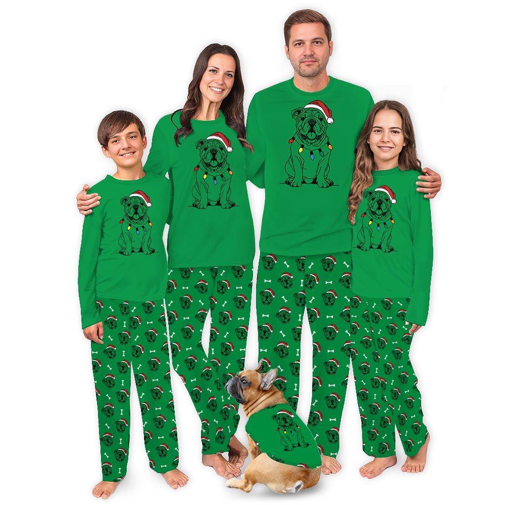 Cute English Bulldog Family Long Sleeve Christmas Pajamas