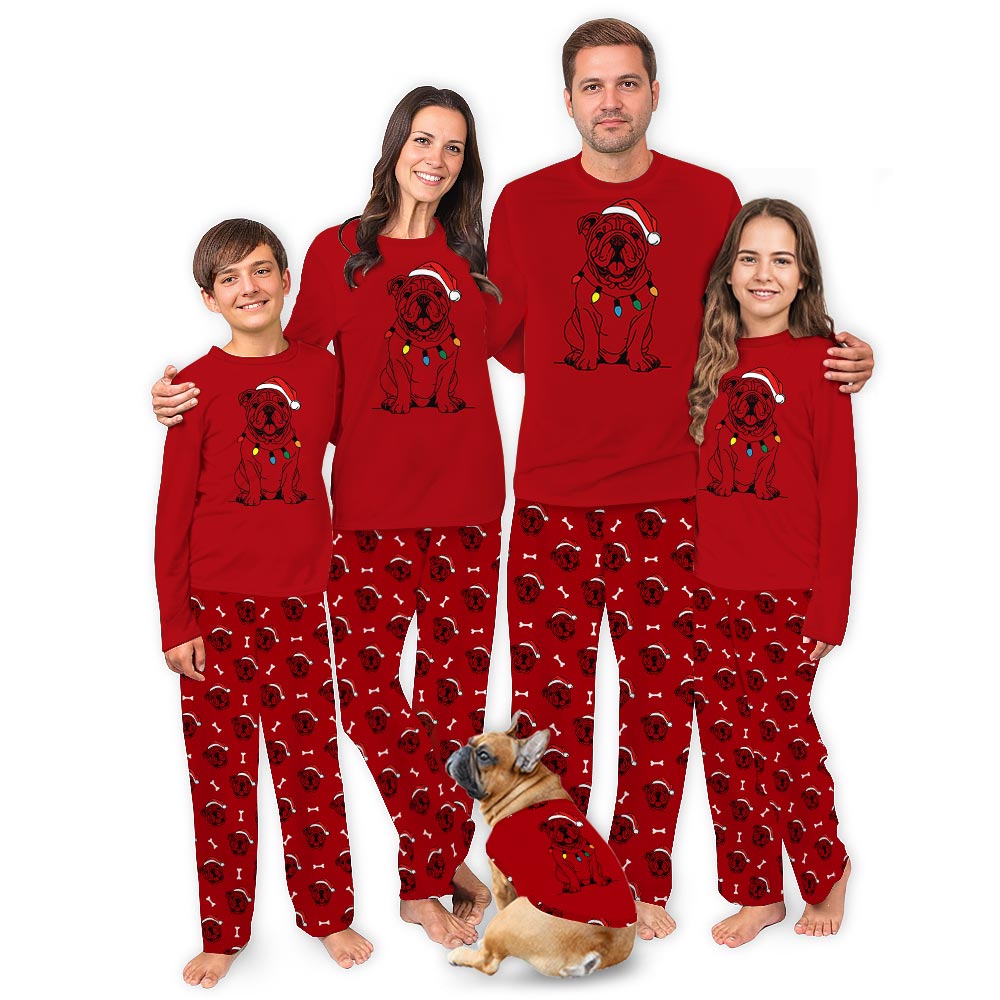 Cute English Bulldog Family Long Sleeve Christmas Pajamas