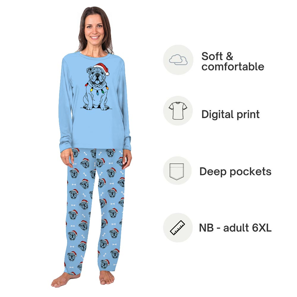 Cute English Bulldog Family Long Sleeve Christmas Pajamas