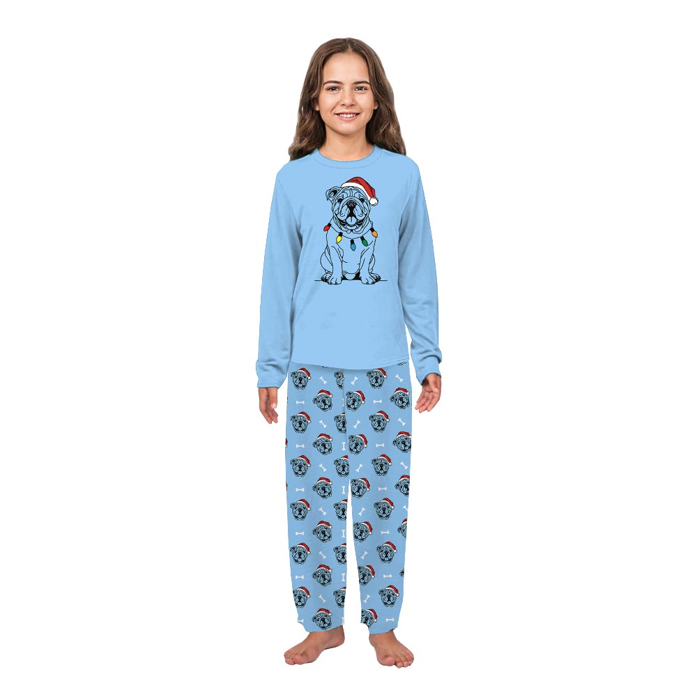 Cute English Bulldog Family Long Sleeve Christmas Pajamas