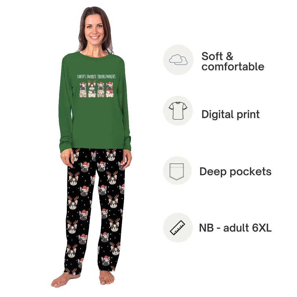 Fun Troublemakers French Bulldog Plus Size Matching Family Pajamas