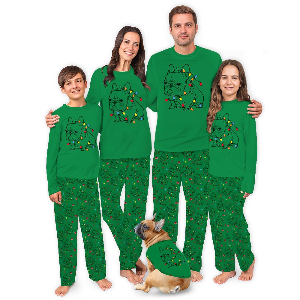 French Bulldog And Christmas Light Matching Family Jammies French Bulldog And Christmas Light Matching Family Jammies
