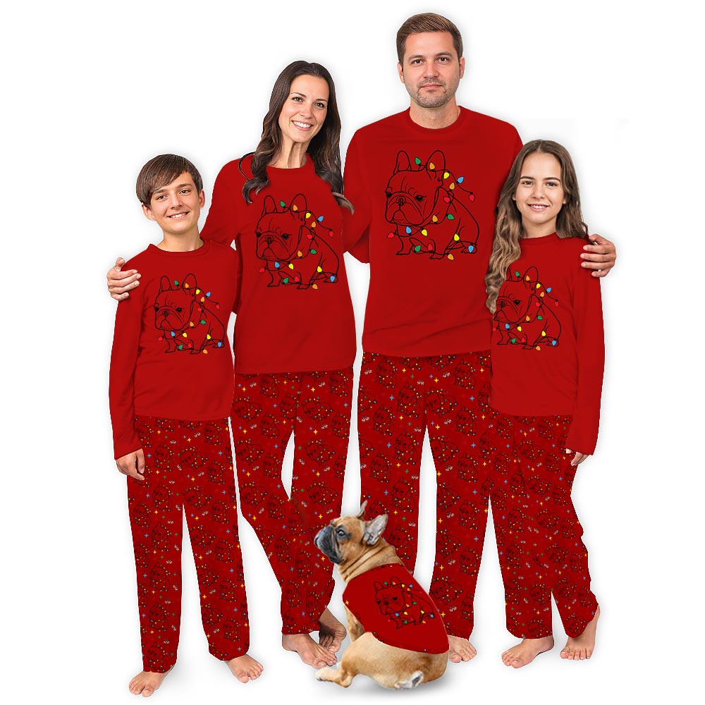 French Bulldog And Christmas Light Matching Family Jammies French Bulldog And Christmas Light Matching Family Jammies