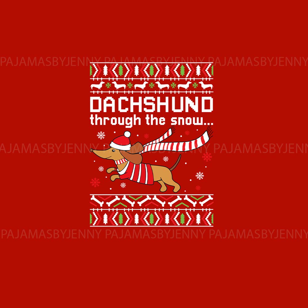 Cute Dachshund wearing Santa Hat Matching Christmas PJs Cute Dachshund wearing Santa Hat Matching Christmas PJs