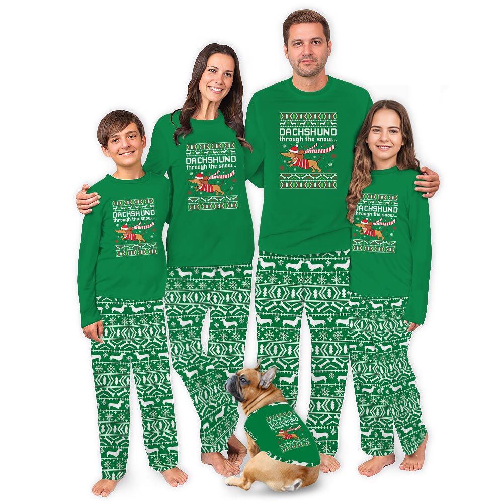Cute Dachshund wearing Santa Hat Matching Christmas PJs Cute Dachshund wearing Santa Hat Matching Christmas PJs