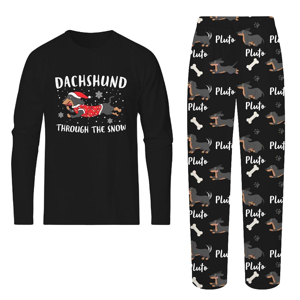 Name Personalized Christmas Pajamas with Dachshund Through The Snow Name Personalized Christmas Pajamas with Dachshund Through The Snow