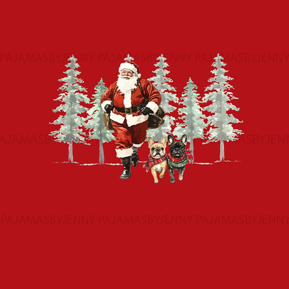 Matching Santa And Frenchie Christmas Pajamas For Family With Dog