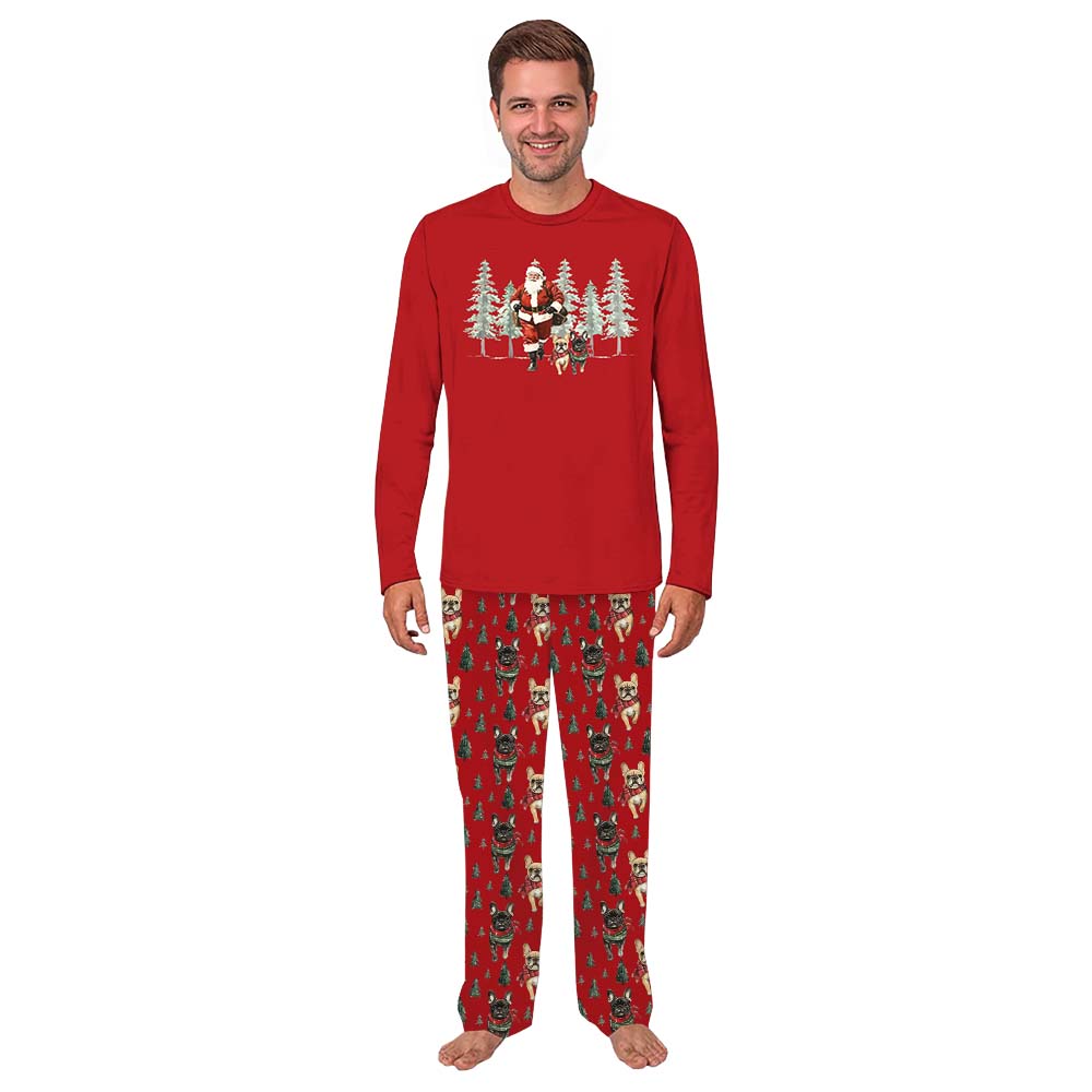 Matching Santa And Frenchie Christmas Pajamas For Family With Dog