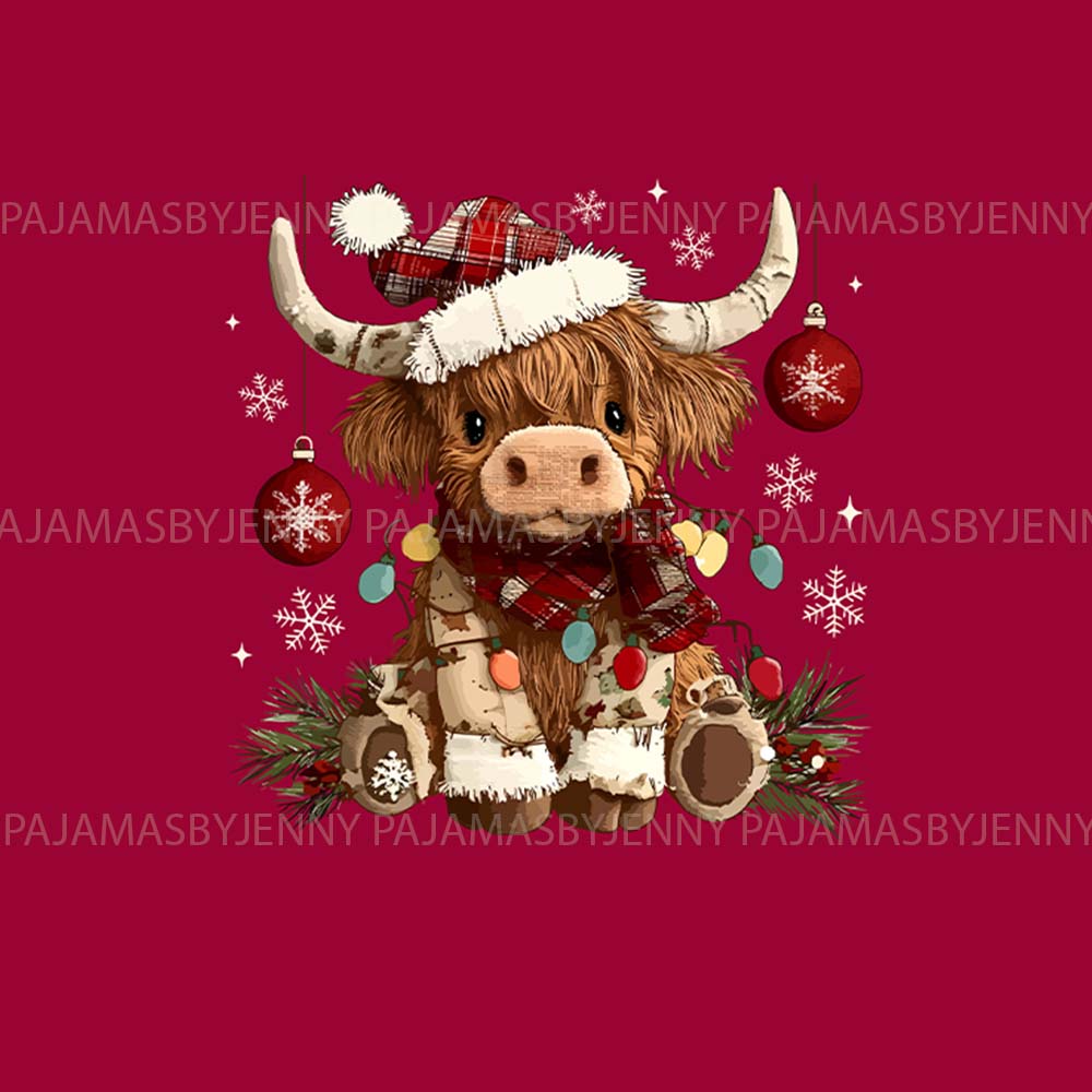 Festive Highland Cow Christmas Themed Pajamas With Pockets