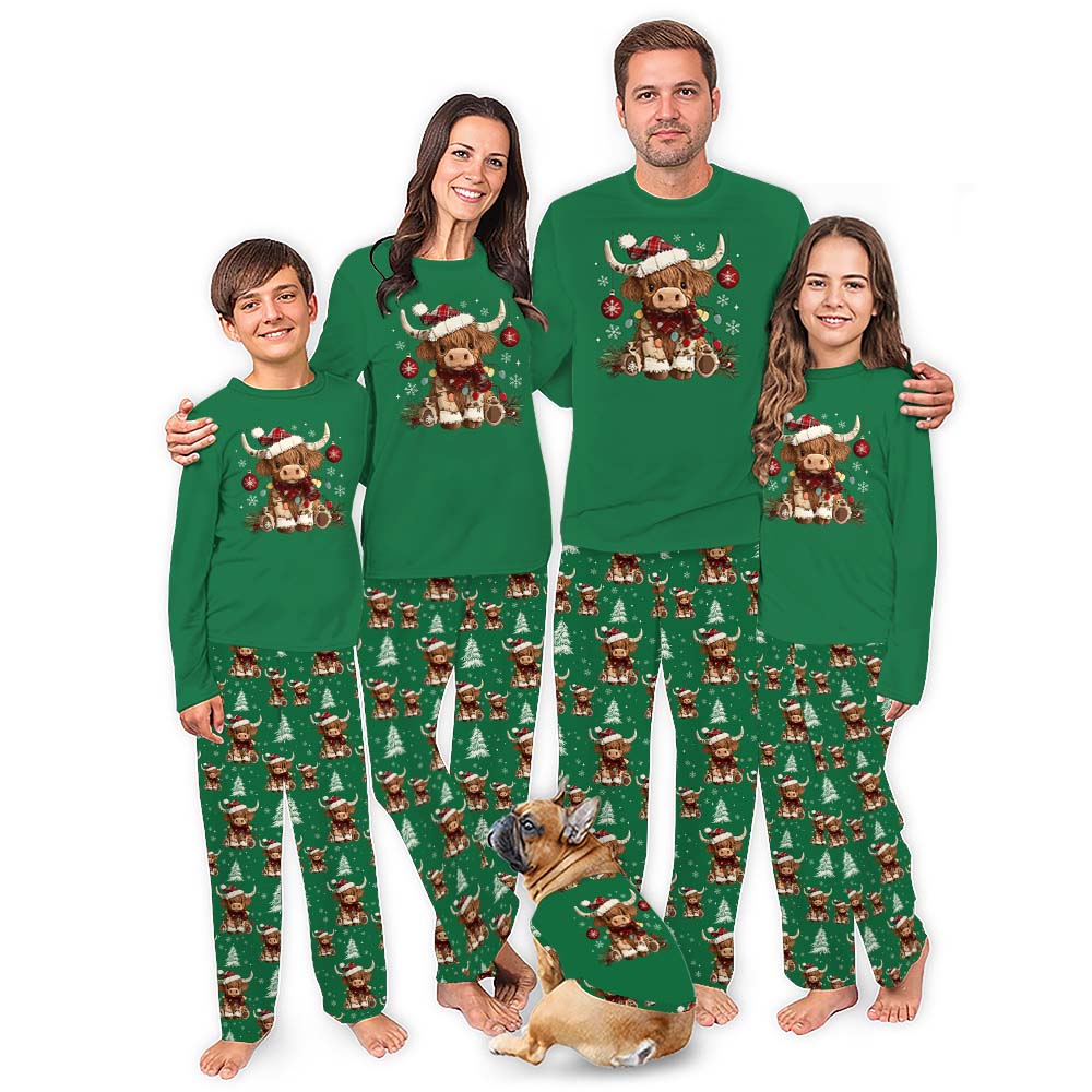 Festive Highland Cow Christmas Themed Pajamas With Pockets