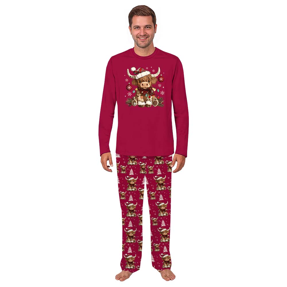 Festive Highland Cow Christmas Themed Pajamas With Pockets