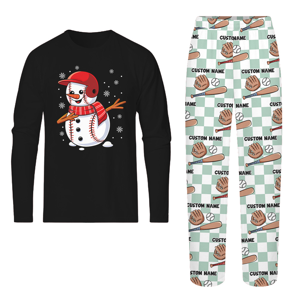 Personalized Name Baseball Snowman Player Christmas Pajamas Personalized Name Baseball Snowman Player Christmas Pajamas