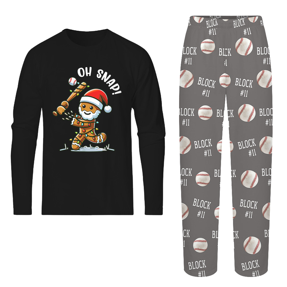 Custom Gingerbread Baseball Player Christmas Pajamas With Name and Number