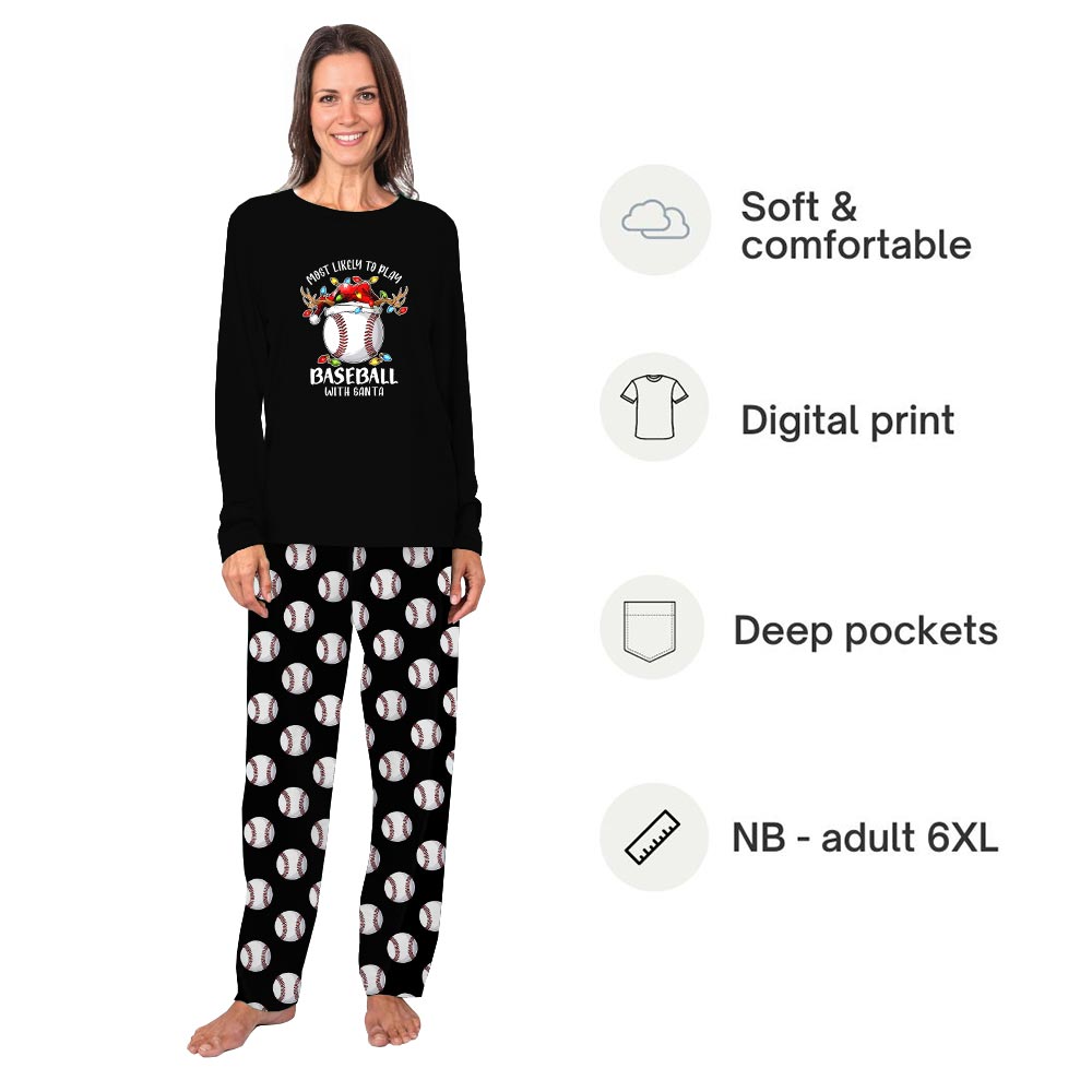 Most Likely To Play Baseball with Santa Family Dog Christmas Pajamas